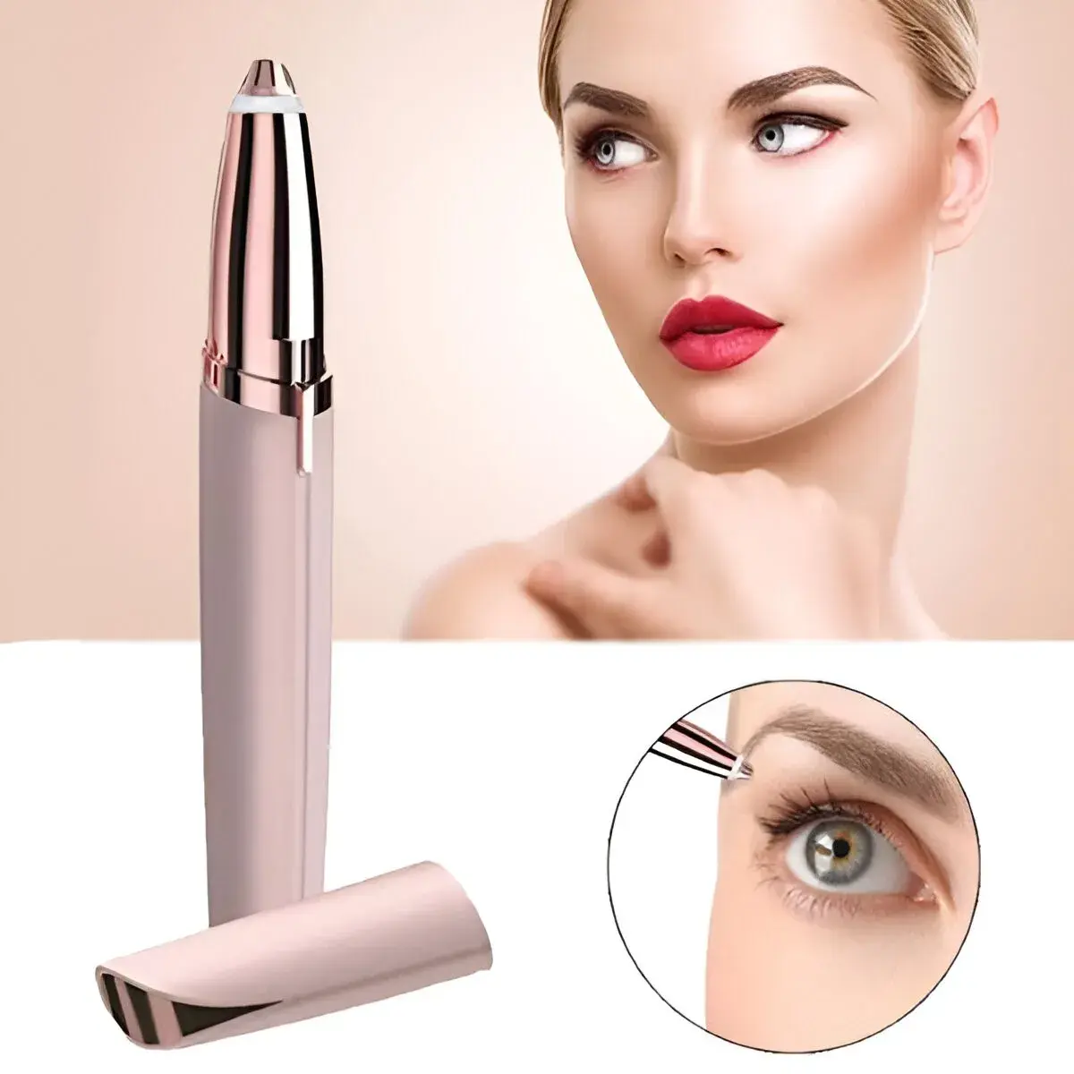 Epilator de Sprancene, Aparat de Tuns Facial sub Forma de Creion, Portabil, Alimentare cu Baterii, 13x1.5cm, Roz (6)