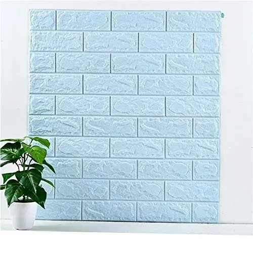 Set 10 Placi de Tapet, Autoadezive, 70 x 77 cm, 3.5 mm Grosime, Suprafata Acoperita 5.3 mp, din PVC, Model Caramida, Albastru Deschis (3)