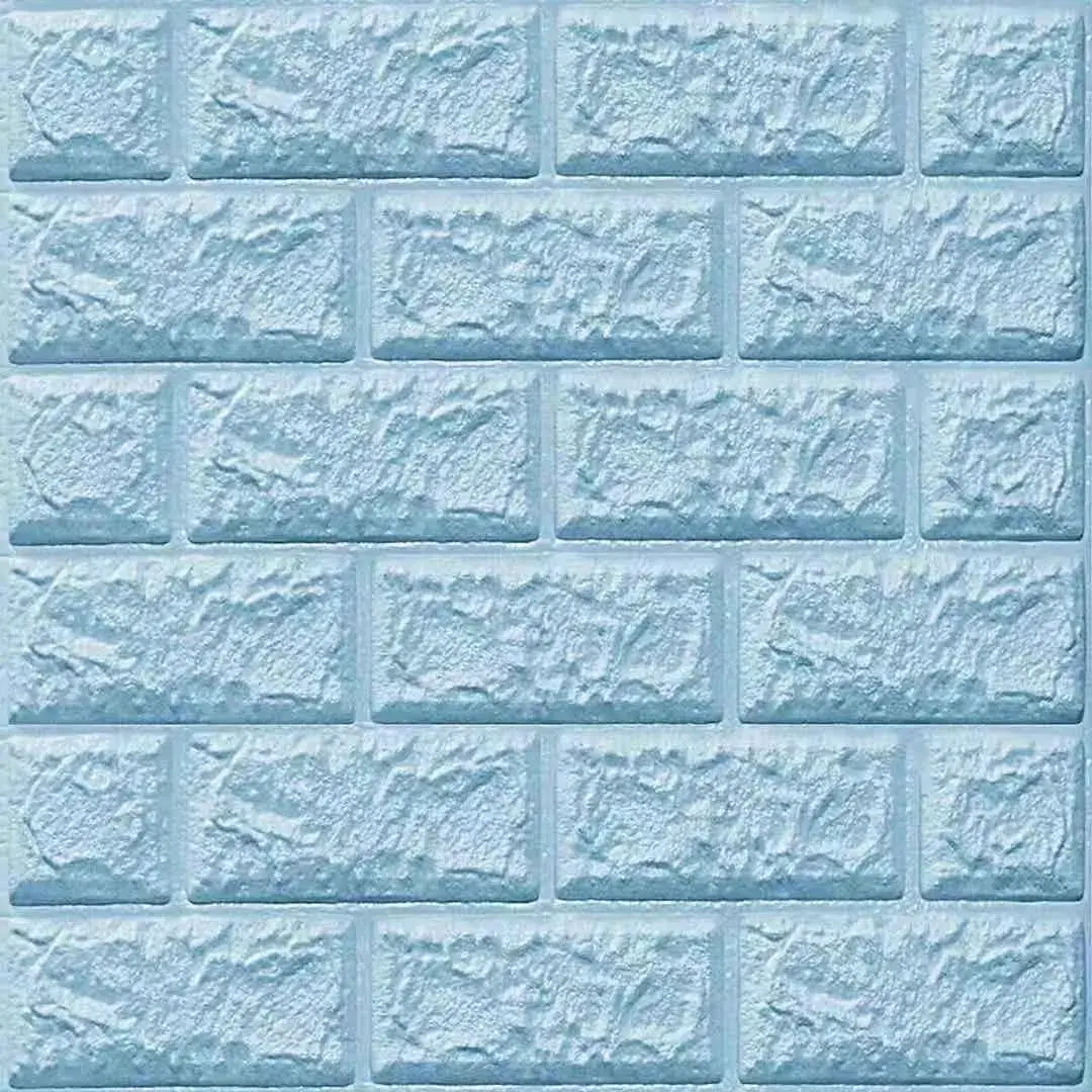 Set 10 Placi de Tapet, Autoadezive, 70 x 77 cm, 3.5 mm Grosime, Suprafata Acoperita 5.3 mp, din PVC, Model Caramida, Albastru Deschis (6)
