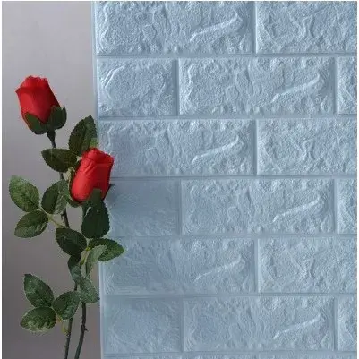 Set 10 Placi de Tapet, Autoadezive, 70 x 77 cm, 3.5 mm Grosime, Suprafata Acoperita 5.3 mp, din PVC, Model Caramida, Albastru Deschis (7)