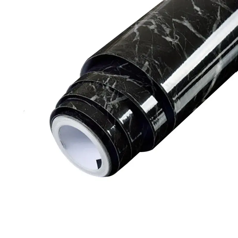 Tapet Autocolant pentru Bucatarie, Rola cu Efect de Marmura, Folie Autoadeziva, 40cmx100cm, Negru (3)