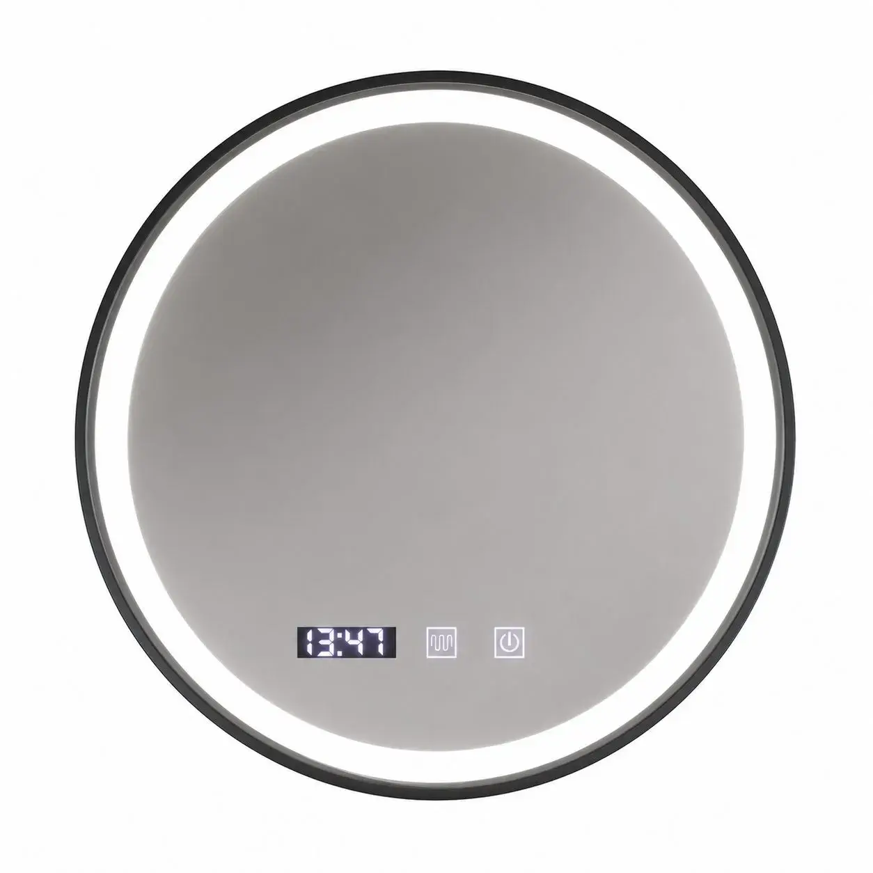 Oglinda LED NOVARA, Touch, Sistem Dezaburire, Ceas si Temperatura, Diametru 80 cm, Rama Negru Brushed (5)