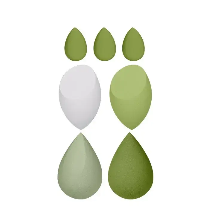 Bureti de Machiaj, Set Premium 7 bucati, Burete pentru Pudra de Machiaj, Forma Ovala, Poliuretan hidrofil, Verde (2)