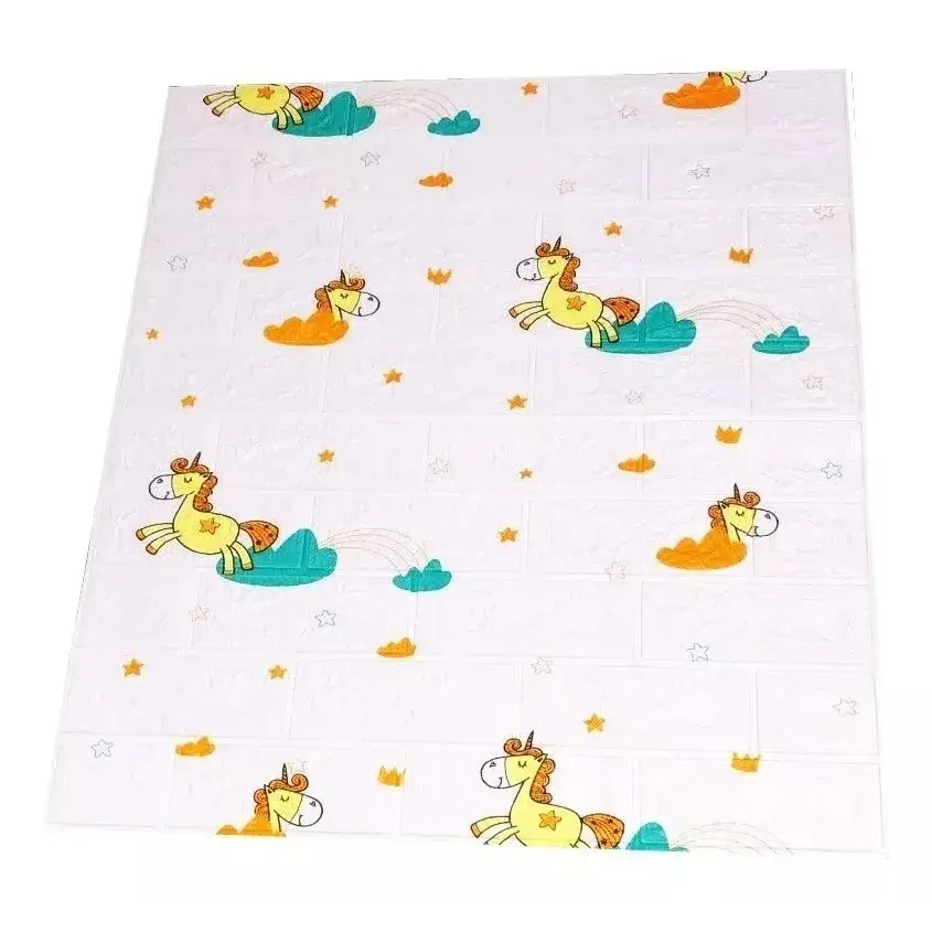 Set 10 Placi Tapet 3D, 70 x 77 cm, Grosime 3 mm, din Polietilena, Tip Caramida, Model Unicorni, Suprafata acoperita 5.3 mp, Alb (5)