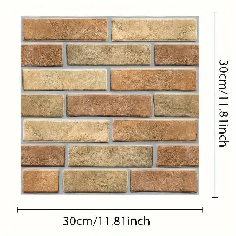 Set 10 x Placi Tapet Autocolant 3D cu Imitatie de Caramida de Piatra, pentru Perete Bucatarie Sufragerie, Usor de Curatat, Rezistent la Apa, Autoadeziv, 30x30 cm, Maro (4)