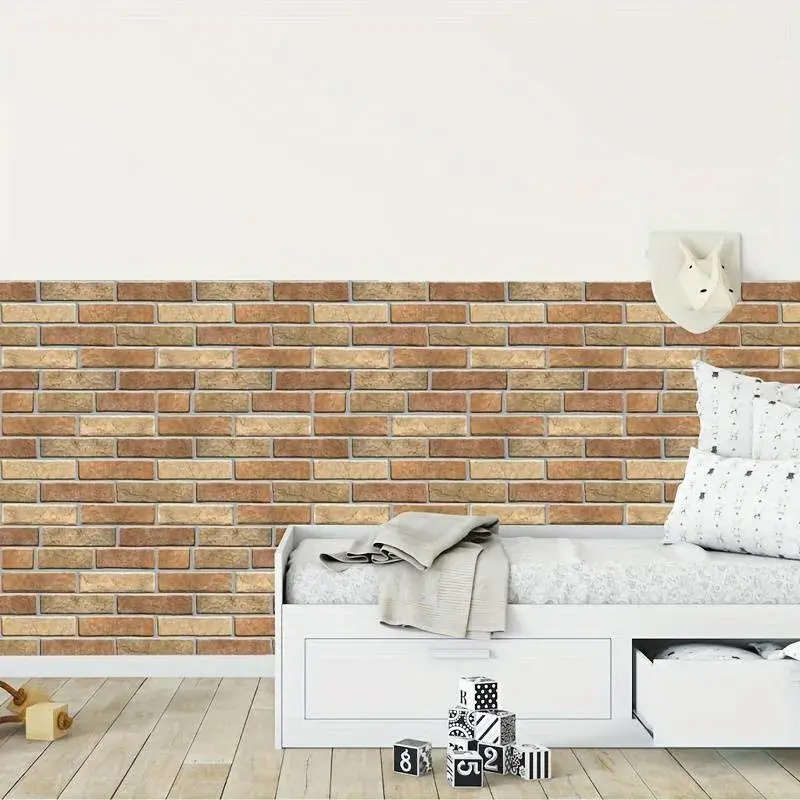 Set 10 x Placi Tapet Autocolant 3D cu Imitatie de Caramida de Piatra, pentru Perete Bucatarie Sufragerie, Usor de Curatat, Rezistent la Apa, Autoadeziv, 30x30 cm, Maro (5)
