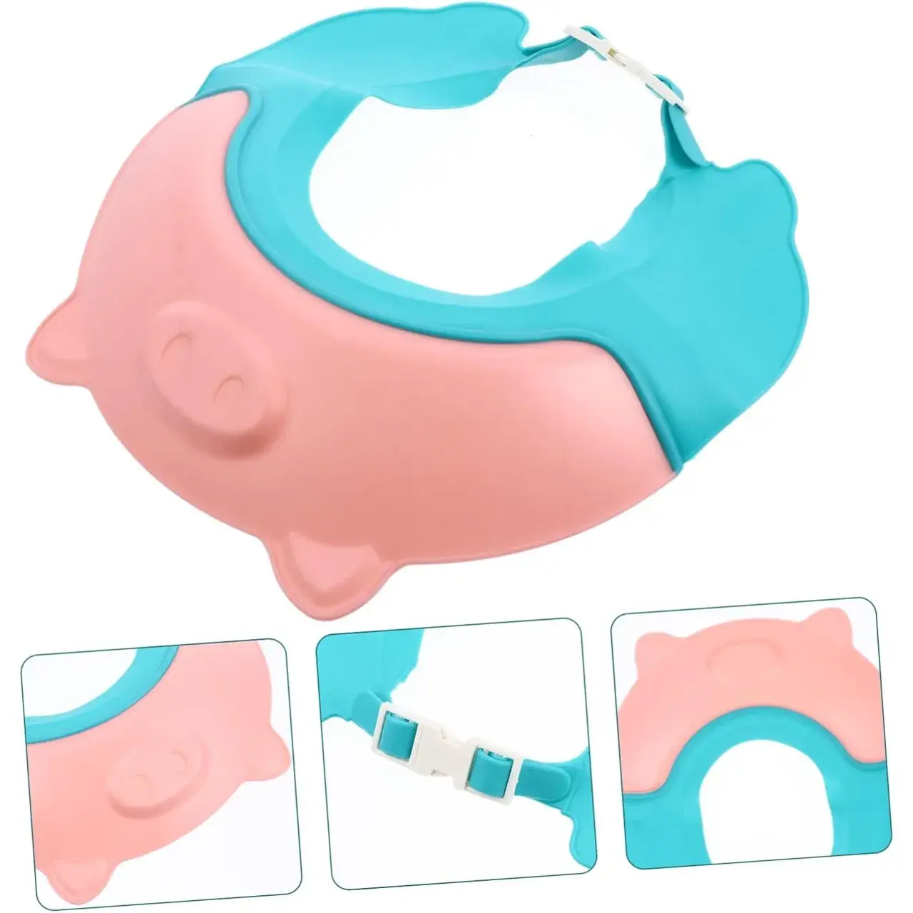 Viziera de Protectie Baie Pentru Copii, Fippy, Model Purcelus, Dimensiune ajustabila, Durabil, Usor de curatat, Impotriva Samponului, pentru Ochi si Urechi, TPE+PP, 23x23 cm, Roz (2)