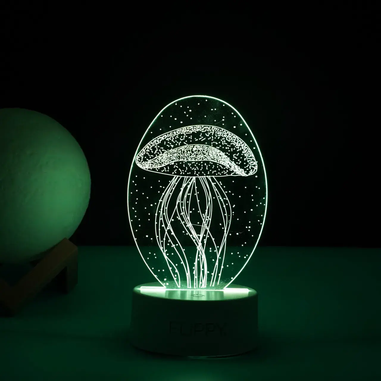 Lampa LED decorativa, 3D, Meduza, din material acril si lumina multicolora, alb (3)