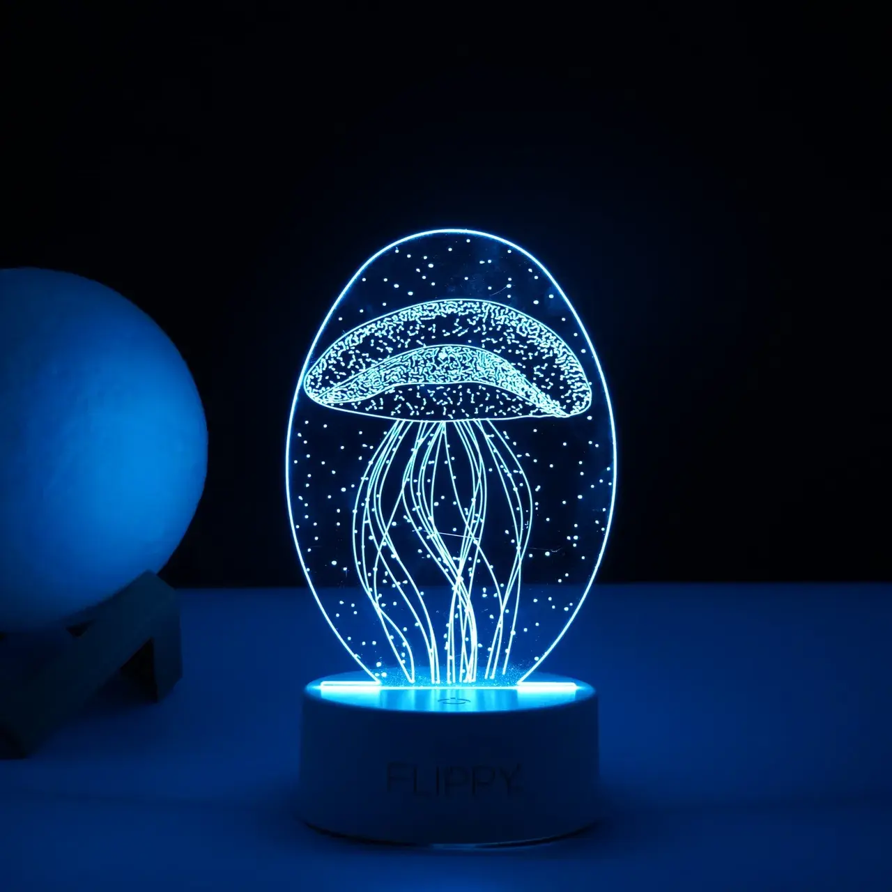 Lampa LED decorativa, 3D, Meduza, din material acril si lumina multicolora, alb (4)