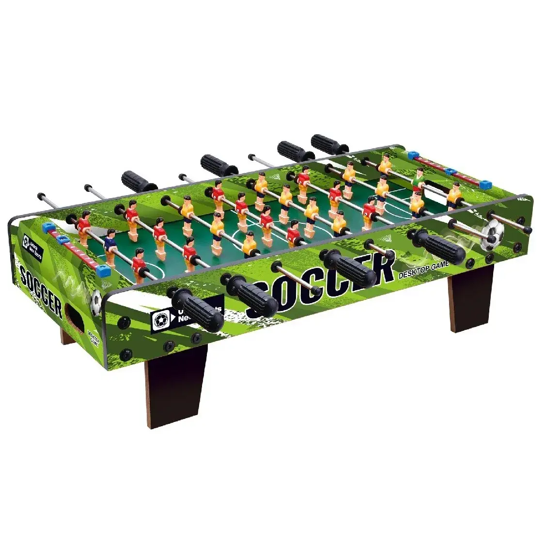Masa de Fotbal cu Teren, cu Picioare Scurte, 8 Manere, Tablou de Scor, 64 x 20 x 47 cm, din Lemn/Otel/ABS, Verde