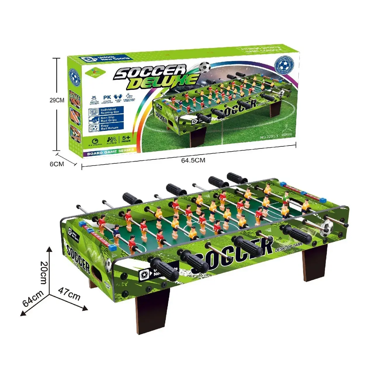 Masa de Fotbal cu Teren, cu Picioare Scurte, 8 Manere, Tablou de Scor, 64 x 20 x 47 cm, din Lemn/Otel/ABS, Verde (3)