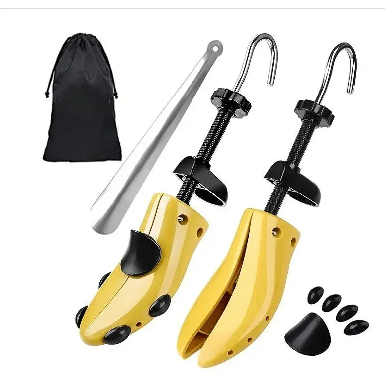 Set 2 Sanuri/Calapoade Reglabilile, pentru Alungit si Largit Pantofi, Geanta si Incaltator Incluse, Universale, Unisex, din ABS Premium, Arc, Marime 35 - 42, Galben/Negru
