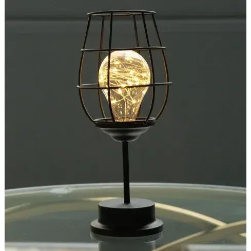 Lampa Decorativa cu Leduri, Model Pahar de Vin, cu Baterii, 13 x 13 x 28 cm, Suport Negru, Lumina Alb Cald (6)