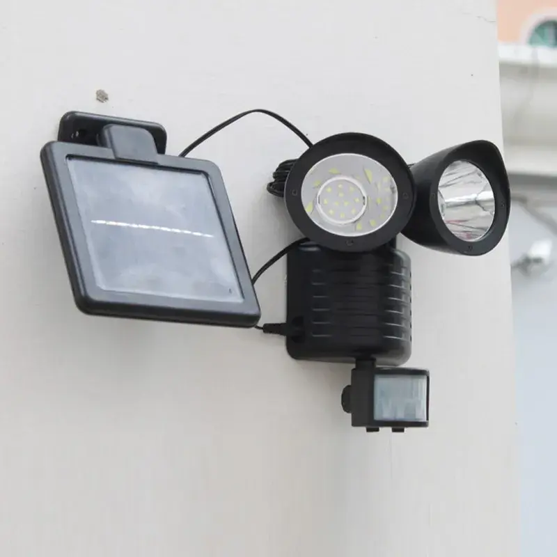 Lampa solara de tip decoratiune pentru gradina, model felinar dublu cu senzor de miscare, alb rece (3)
