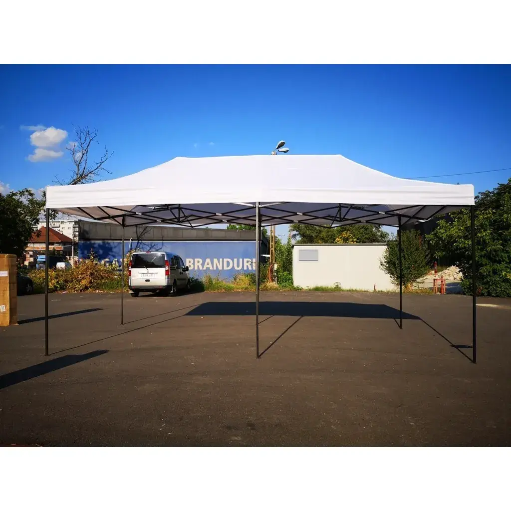 Cort Pavilion 3x6m Alb Pliabil Cadru Metal pentru Curte, Gradina, Evenimente (4)