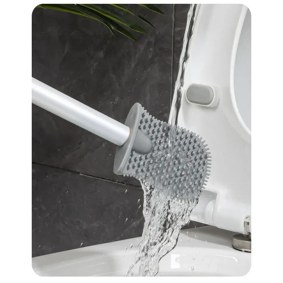 Perie de Toaleta, cu Recipient pentru Lichid, perie din TPR, Montare fara Perfoare, 12 x 6.5 x 40 cm, Alb (2)