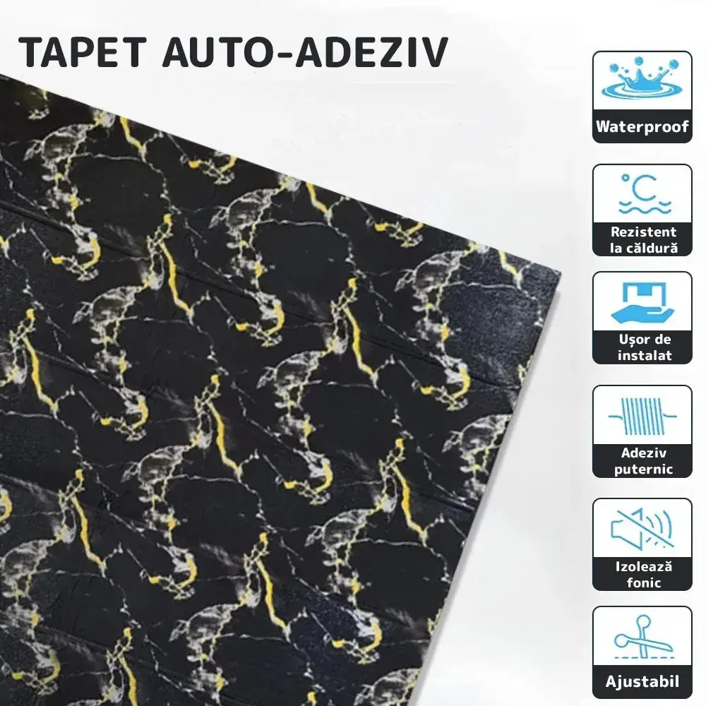 Set 10 Placi Tapet 3D, 70 x 70 cm, Grosime 3 mm, din Rasina, Tip Placi de Lemn, Suprafata Acoperita 4.9 mp, Negru (6)