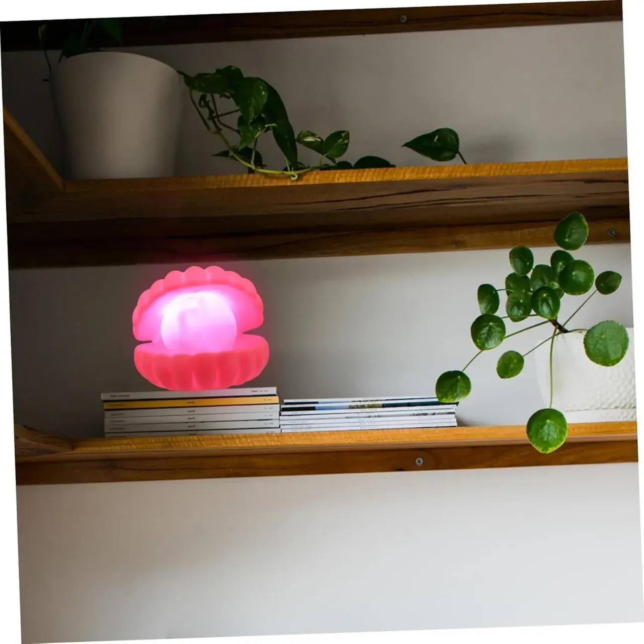 Lampa de Veghe, Model Scoica cu Perla, Lumina Calda, 10 x 8.5 cm, Led, Baterii Incluse 3 x LR44, Roz (3)