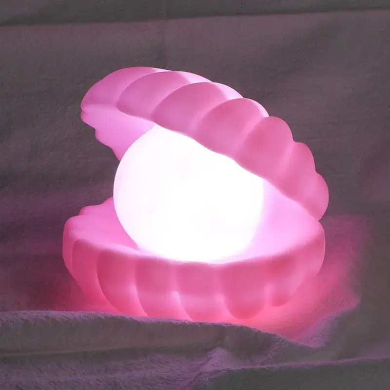 Lampa de Veghe, Model Scoica cu Perla, Lumina Calda, 10 x 8.5 cm, Led, Baterii Incluse 3 x LR44, Roz (4)