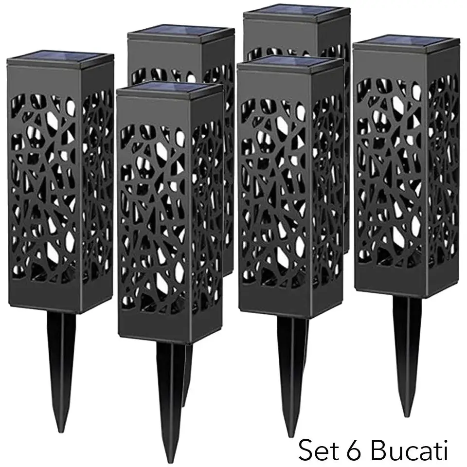 Lampa solara LED, Set 6 Bucati, Tip Felinar, pentru Gradina, Inaltime 30.2 cm, putere 0.2W, 1.2V, 600mAh, Lumina Alb Cald, Negru (3)