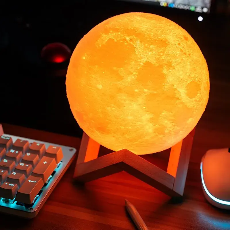 Lampa de veghe in forma de luna cu stele 3D Moon Light, Acumulator integrat, alimentare USB, stand din plastic inclus, 13 cm, 16 culori, Multicolor, Telecomanda inclusa (7)