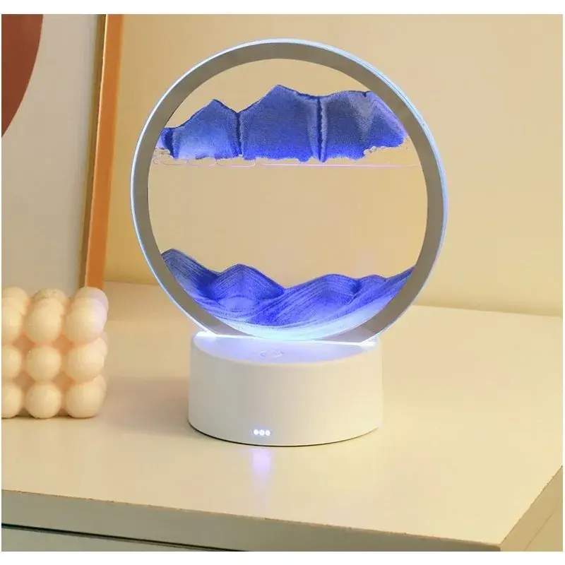 Lampa decorativa tip clepsidra, imagine 3D dinamica, nisipuri miscatoare, 16 x 18.5 cm, Albastru (3)