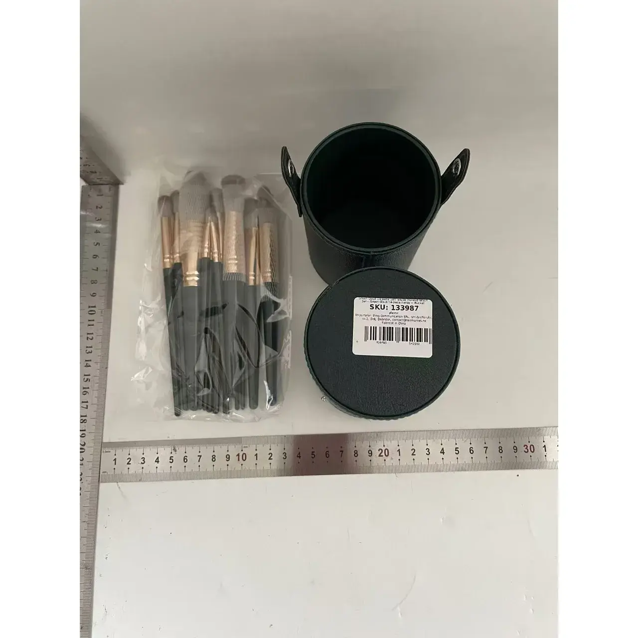 Set 14 Pensule de Machiaj cu Peri Moi, Husa si Suport pentru Depozitare, Pensule pentru Fata si Ochi, Verde (3)