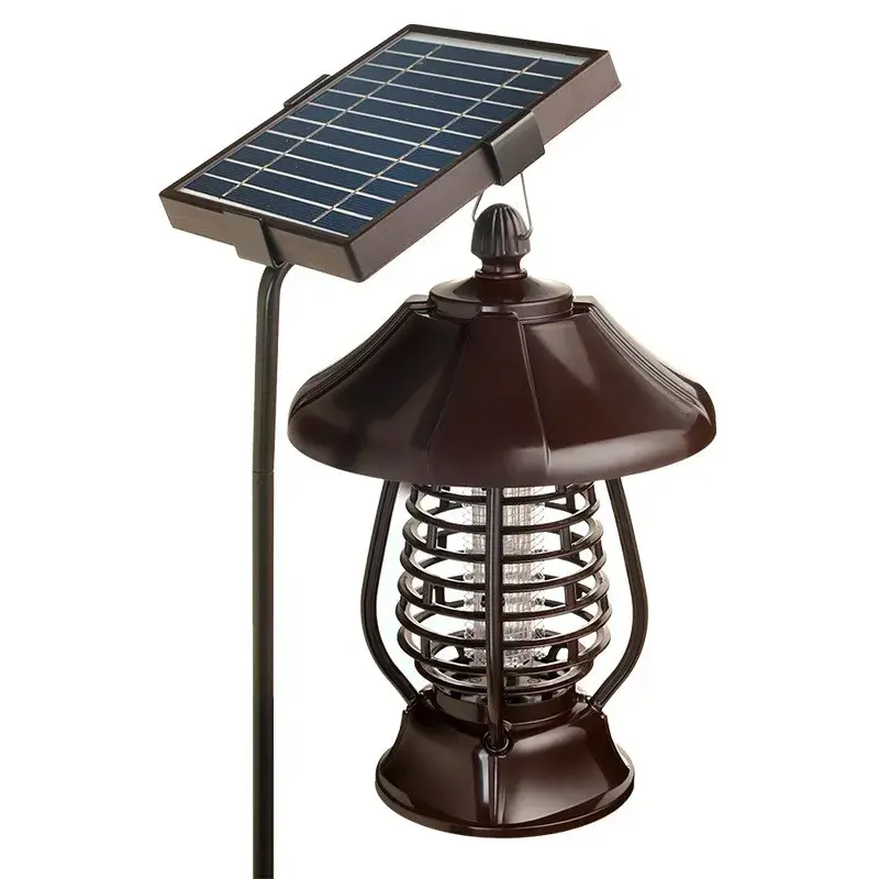 Lampa solara pentru gradina, anti-insecte, tantari, muste, UV, LED, material ABS, putere 5W, 1.2 V, autonomie 8 ore, 2 moduri de functionare, IP65, electric shock 380 volti, 30 x 19.5 cm, maro (2)