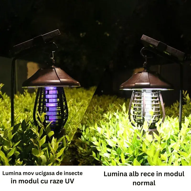 Lampa solara pentru gradina, anti-insecte, tantari, muste, UV, LED, material ABS, putere 5W, 1.2 V, autonomie 8 ore, 2 moduri de functionare, IP65, electric shock 380 volti, 30 x 19.5 cm, maro (3)