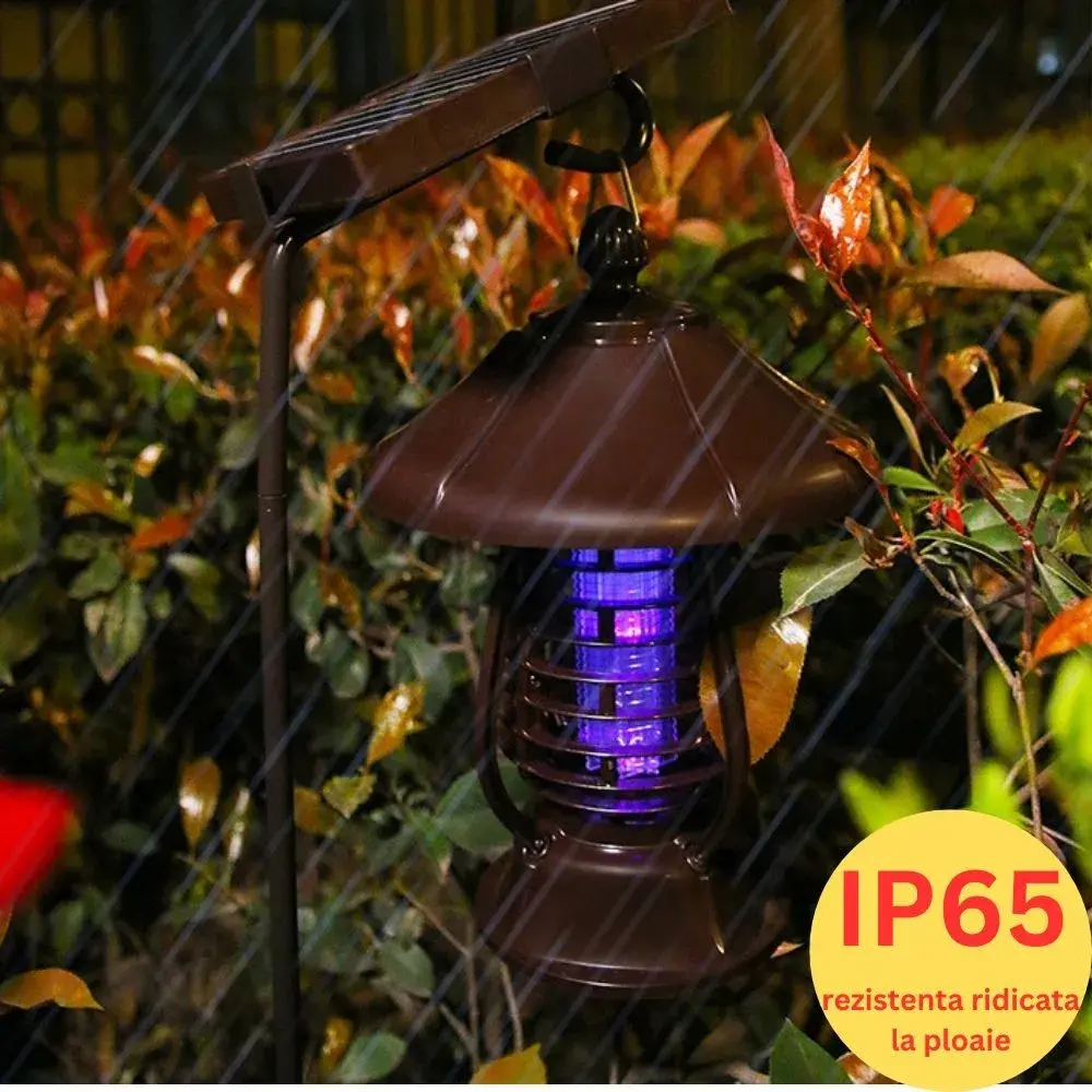 Lampa solara pentru gradina, anti-insecte, tantari, muste, UV, LED, material ABS, putere 5W, 1.2 V, autonomie 8 ore, 2 moduri de functionare, IP65, electric shock 380 volti, 30 x 19.5 cm, maro (5)