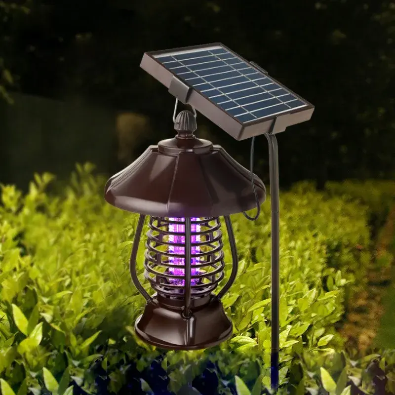 Lampa solara pentru gradina, anti-insecte, tantari, muste, UV, LED, material ABS, putere 5W, 1.2 V, autonomie 8 ore, 2 moduri de functionare, IP65, electric shock 380 volti, 30 x 19.5 cm, maro (8)