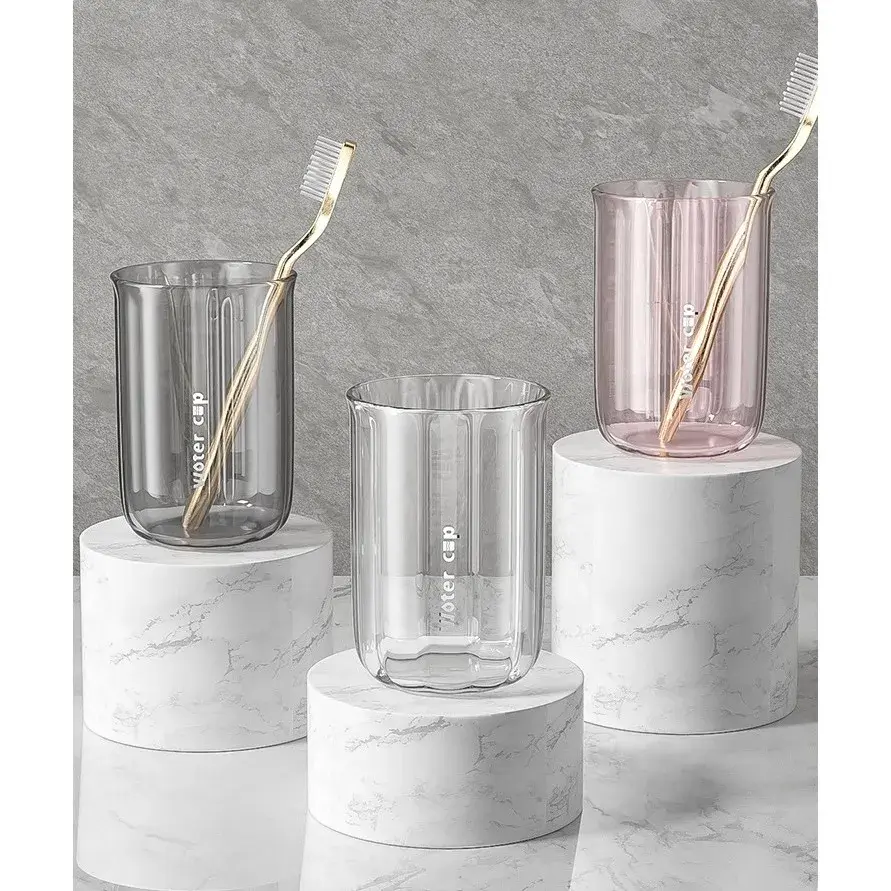 Cana de Apa pentru Clatit, pentru Periuta de Dinti, 200 ml, 10.4 x 7.3 cm, Roz Transparent (5)