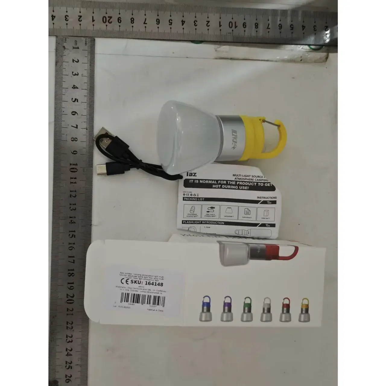 Lampa Portabila, de Voiaj/Camping, Incarcare USB, IPX5, LED RGB, din ABS, 300 mAh, 10 x 5.5 x 5.5 cm, Galben (6)