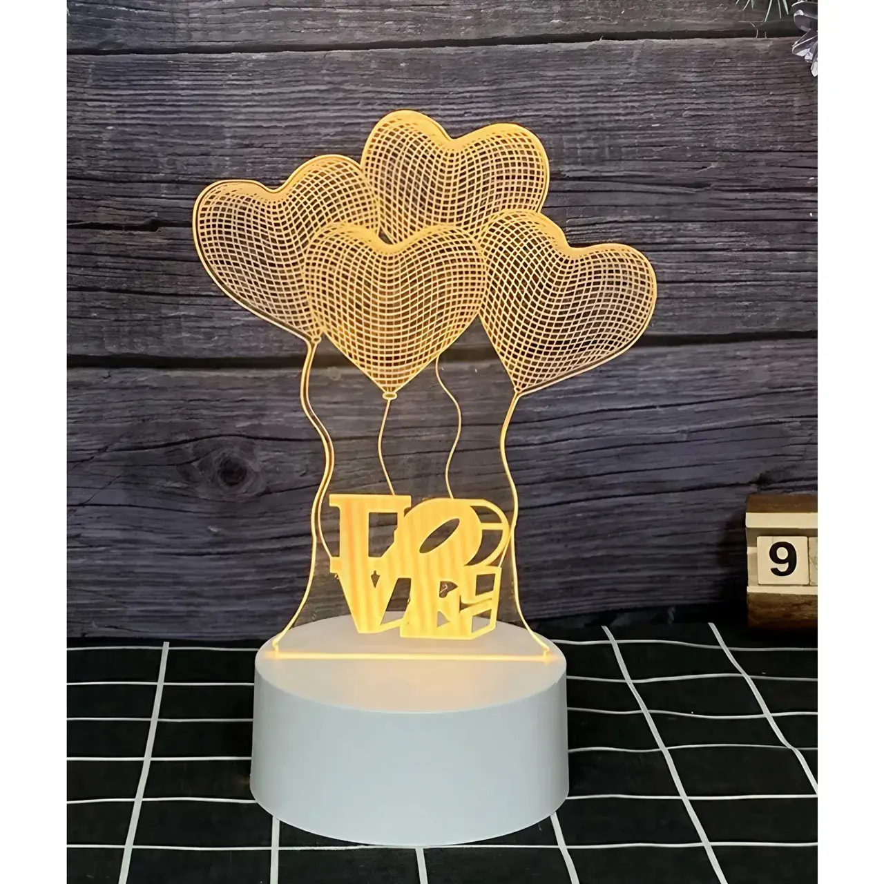 Lampa LED decorativa, 3D, Baloane Love, din material acril si lumina multicolora, alb (2)