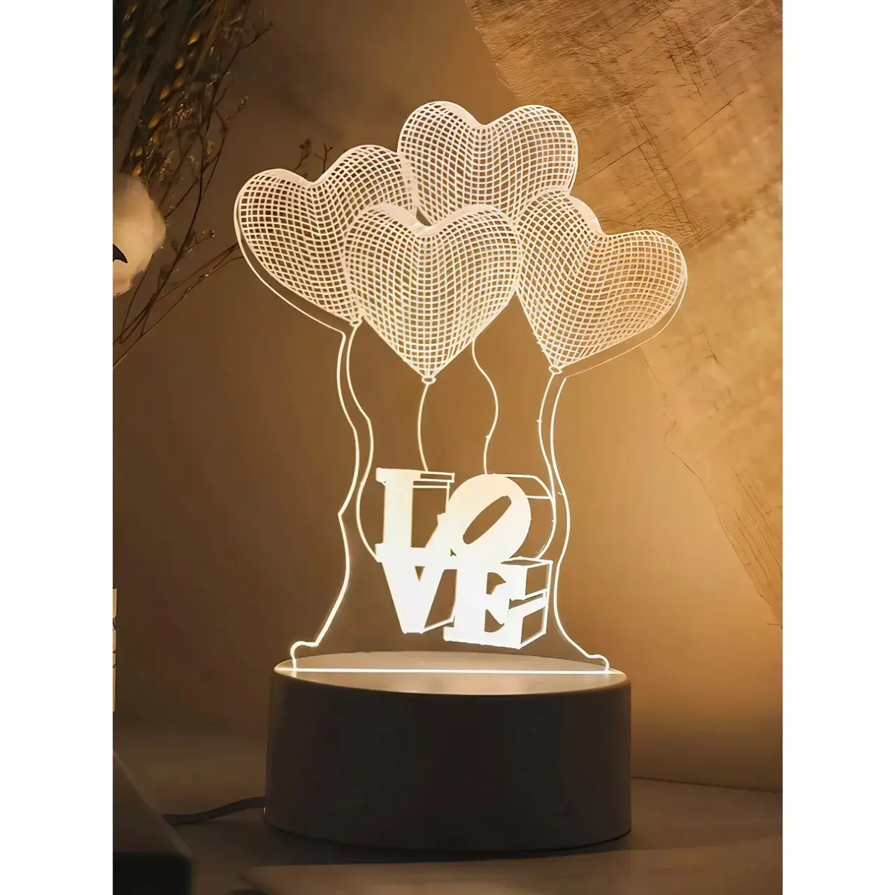 Lampa LED decorativa, 3D, Baloane Love, din material acril si lumina multicolora, alb (3)
