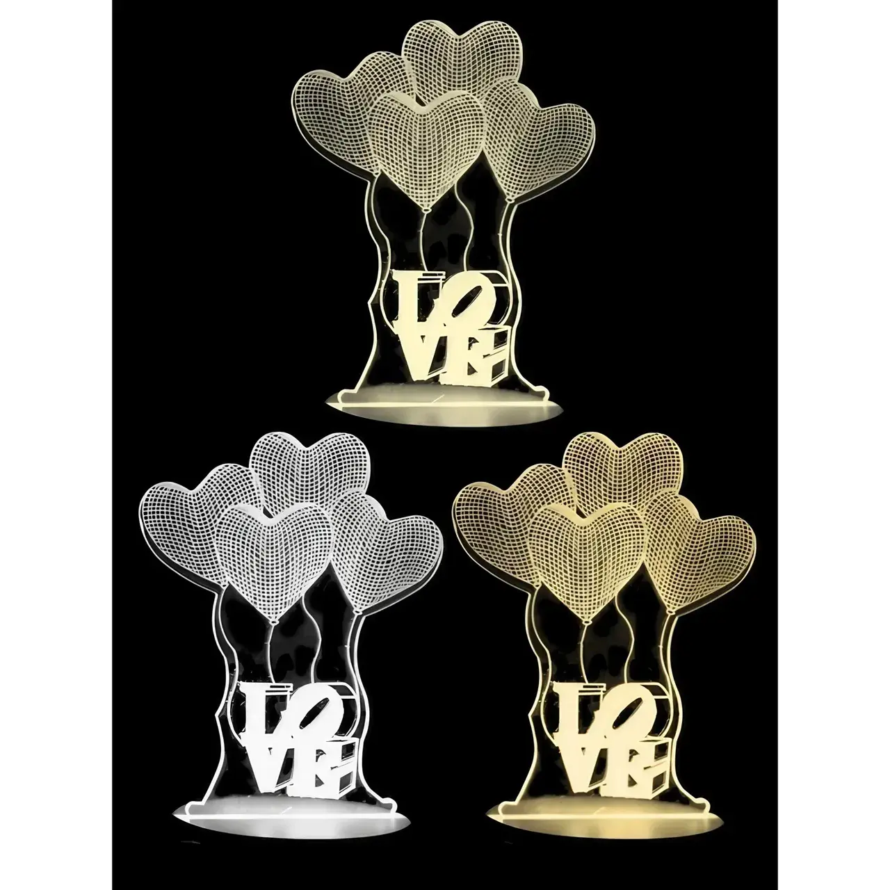 Lampa LED decorativa, 3D, Baloane Love, din material acril si lumina multicolora, alb (4)
