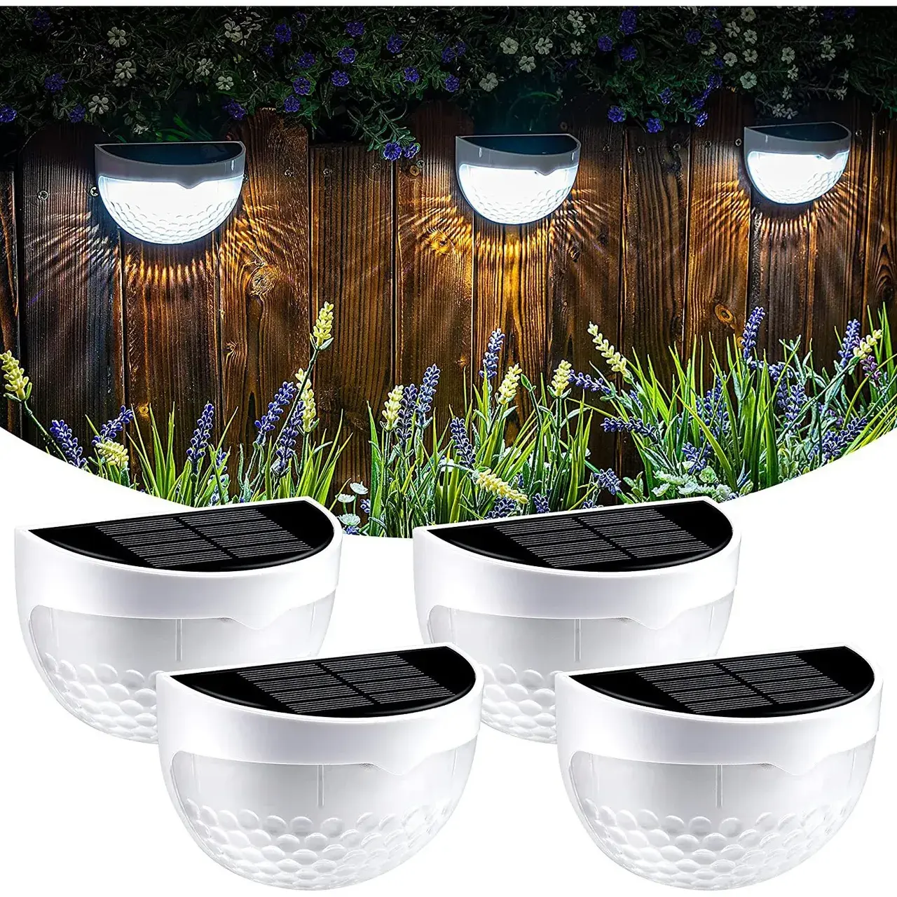 Set 2x Lampa solara de perete 6LED, carcasa alba, lumina alb rece (8)