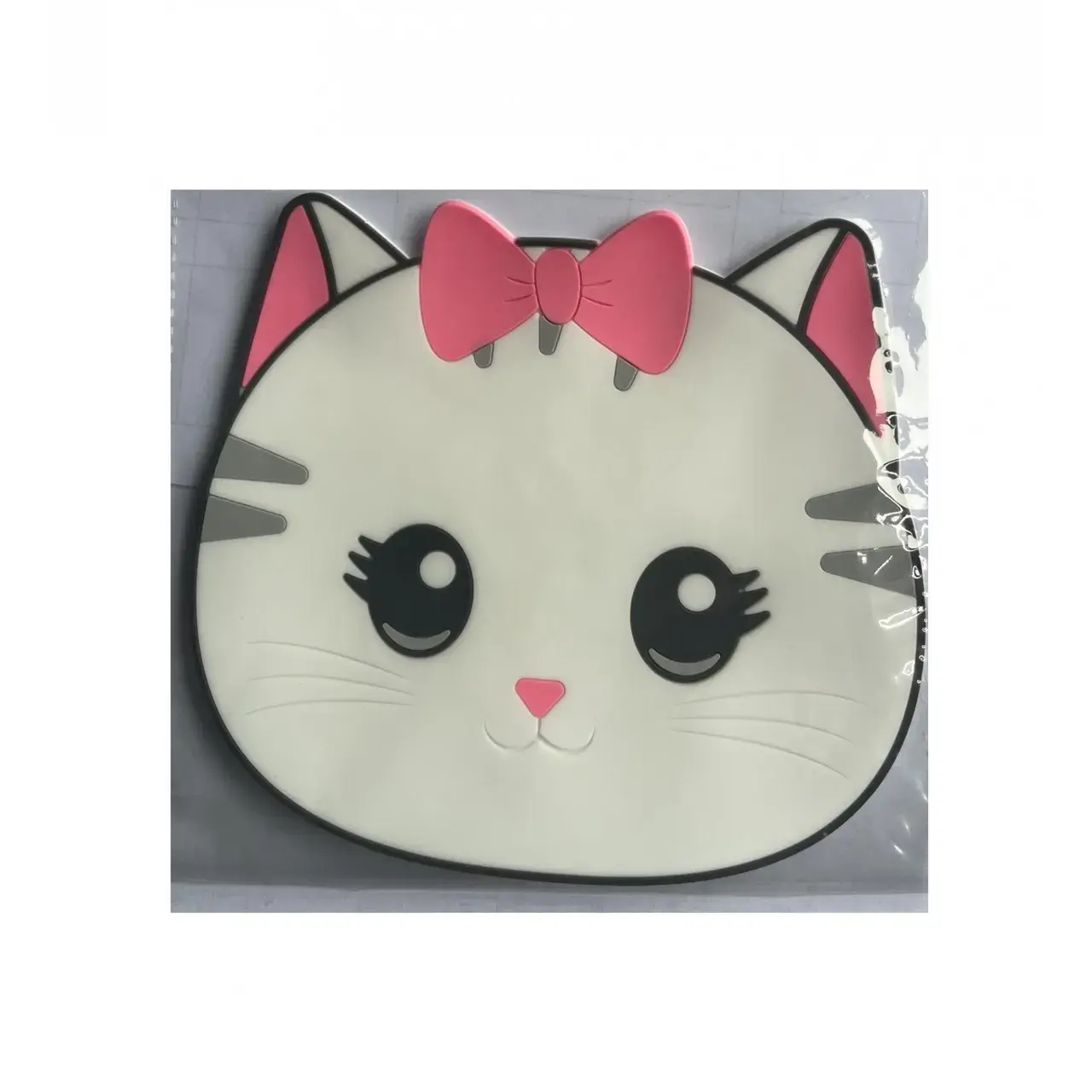 Suport pentru Pahar, Model Pisicuta, din PVC, 15.5 x 15.5 cm, Rezistent la Caldura, Alb/Roz