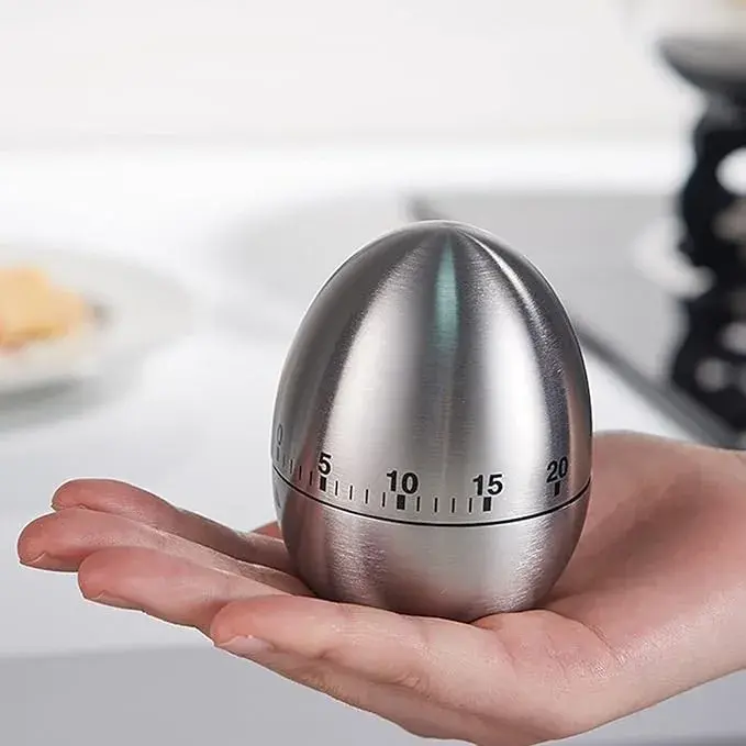 Cronometru de Bucatarie, Mecanic, Forma de Ou, din Otel Inoxidabil, 60 min Timer, 8 x 6 cm, Argintiu (3)