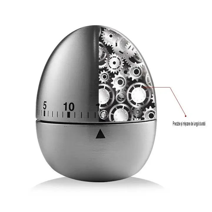 Cronometru de Bucatarie, Mecanic, Forma de Ou, din Otel Inoxidabil, 60 min Timer, 8 x 6 cm, Argintiu (6)