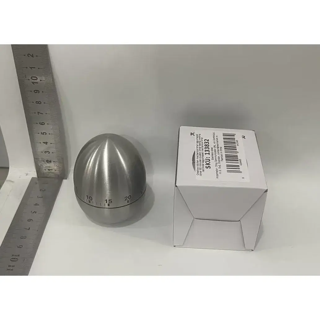 Cronometru de Bucatarie, Mecanic, Forma de Ou, din Otel Inoxidabil, 60 min Timer, 8 x 6 cm, Argintiu (8)