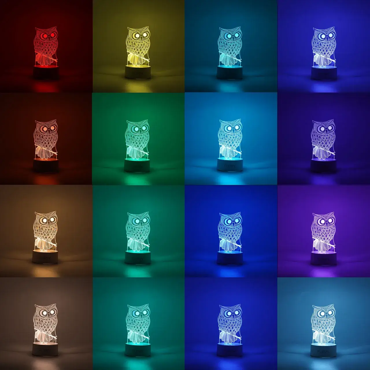 Lampa LED decorativa, 3D, Bufnita, cu USB si baterii, 20 cm inaltime, din material acril, lumina multicolora si telecomanda inclusa, alb (3)