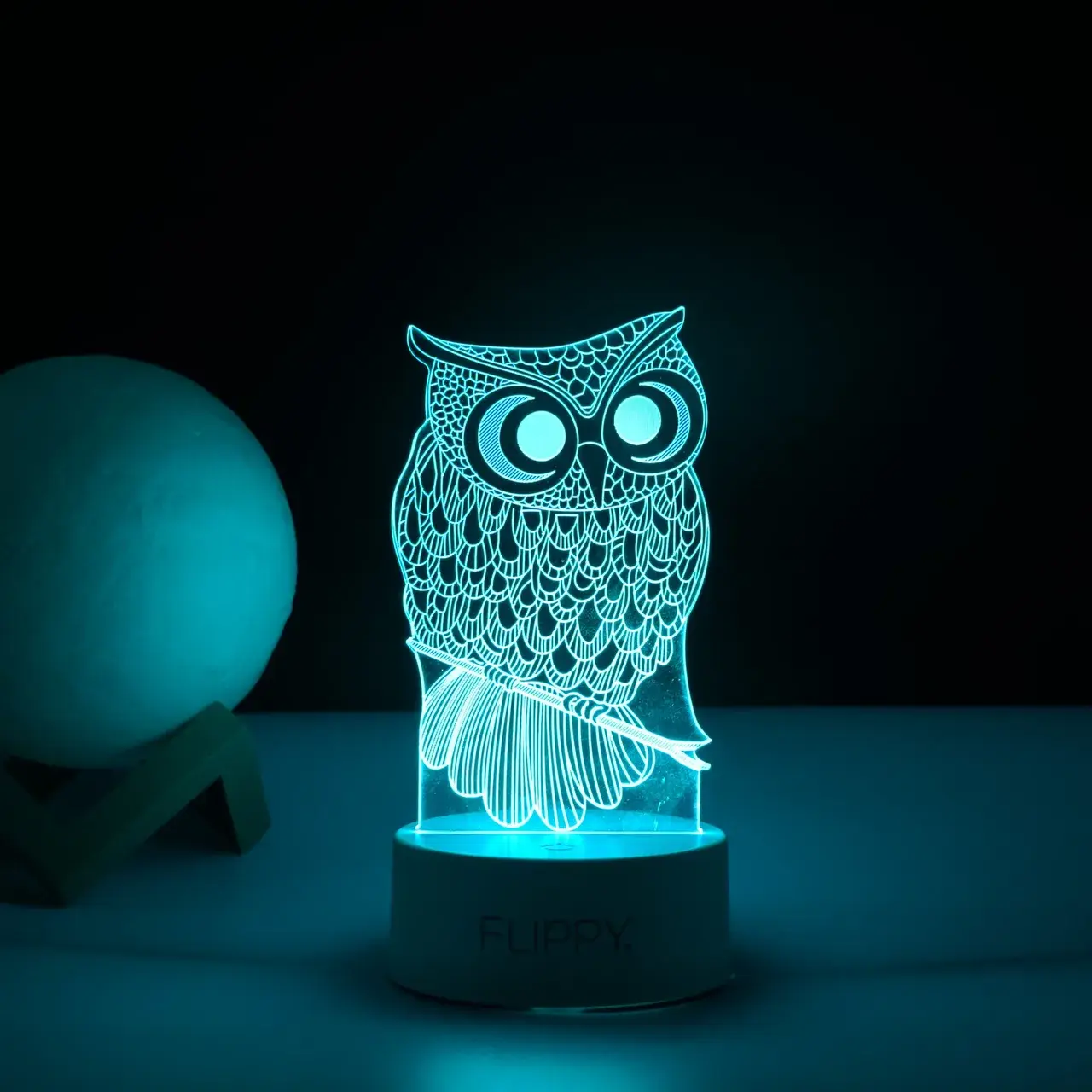 Lampa LED decorativa, 3D, Bufnita, cu USB si baterii, 20 cm inaltime, din material acril, lumina multicolora si telecomanda inclusa, alb (4)