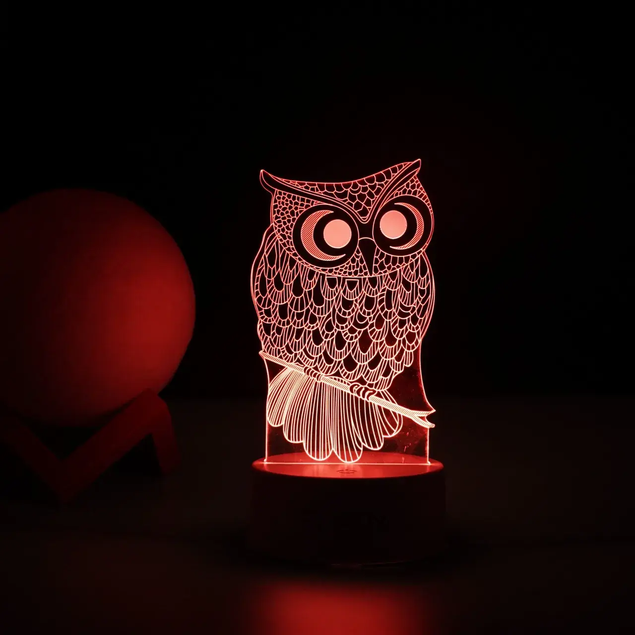Lampa LED decorativa, 3D, Bufnita, cu USB si baterii, 20 cm inaltime, din material acril, lumina multicolora si telecomanda inclusa, alb (5)