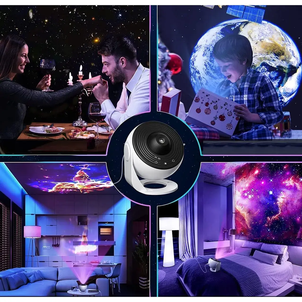 Lampa Tip Proiector Galaxie, pentru Dormitor, Tematica Cer Instelat, Model Glob, HD, Rotire 360 de Grade, 20 de Imagini, Incarcare USB, 10 W, 15x15 cm (6)