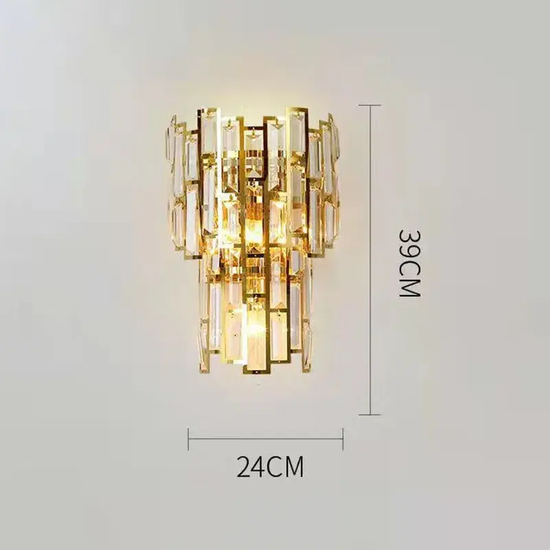 Lampa de Perete in Interior, Lampa de Lux pentru Decor de Interior, Corp de Iluminat Tip aplica, din Inox Auriu si Cristal, Lumina Calda Rece Neutra, 39x24 cm, Ideal pentru Camere Mici si Medii, Auriu (2)