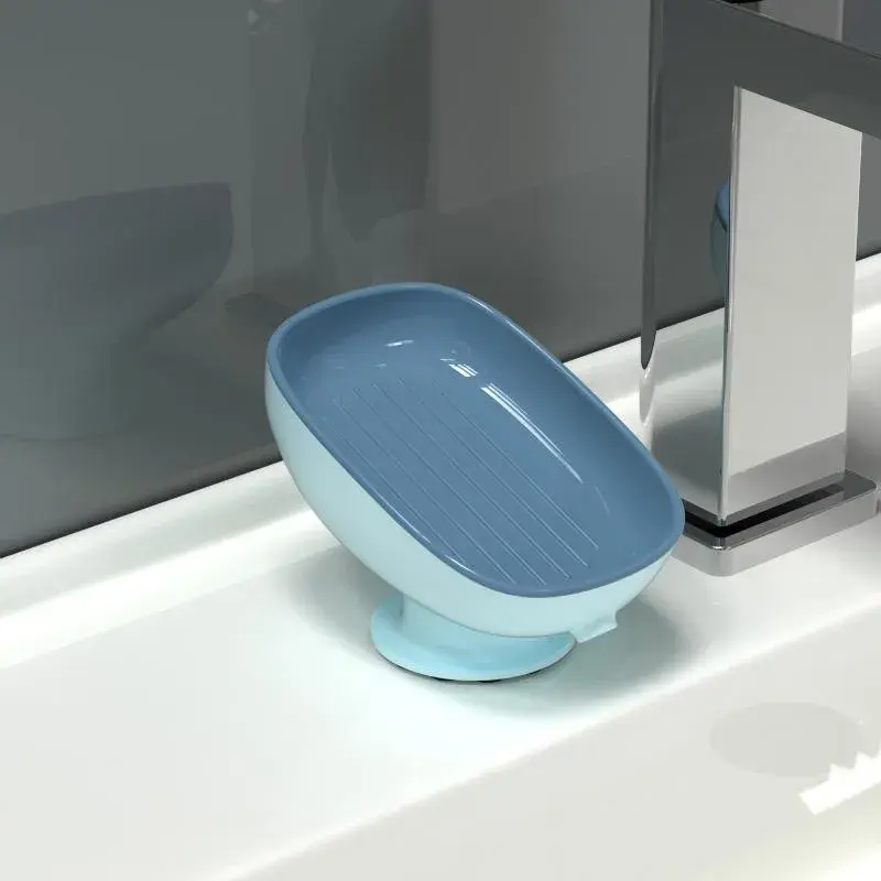 Savoniera din Plastic, cu Ventuza, Design Modern, Albastru (3)