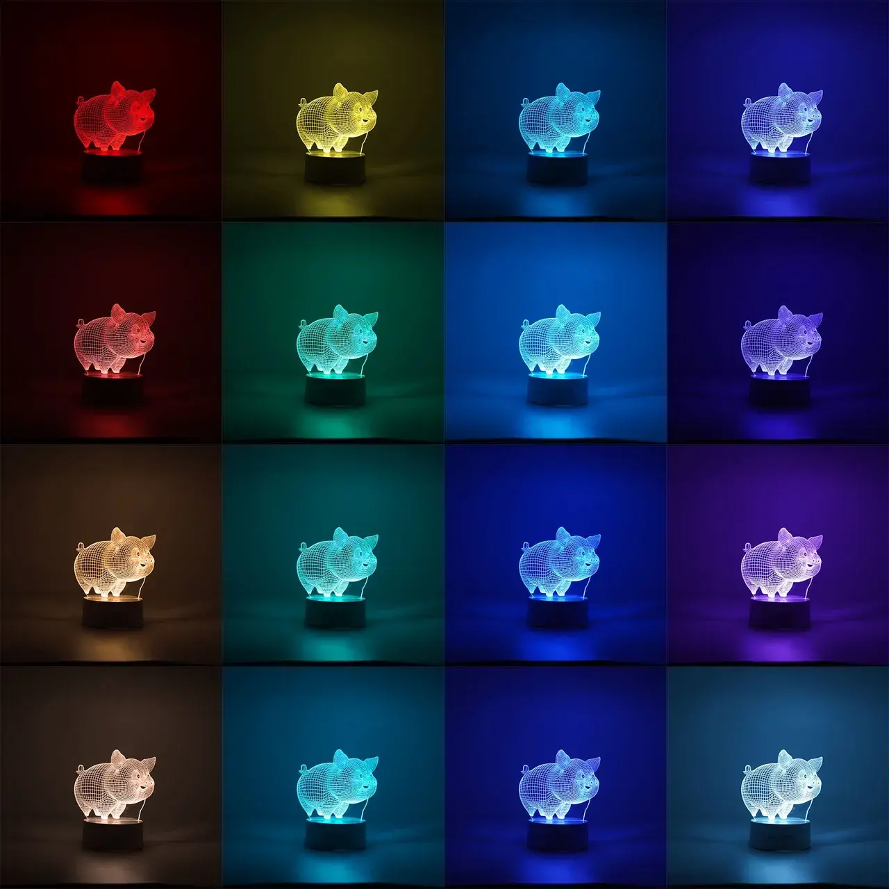Lampa LED decorativa, 3D, Porcusor Gras, din material acril si lumina multicolora, alb (2)