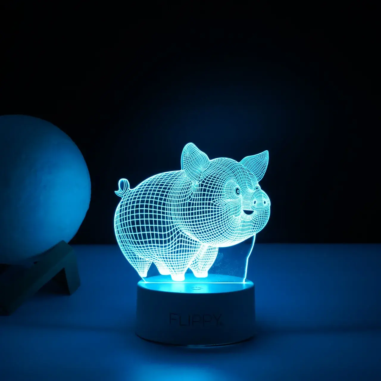 Lampa LED decorativa, 3D, Porcusor Gras, din material acril si lumina multicolora, alb (3)