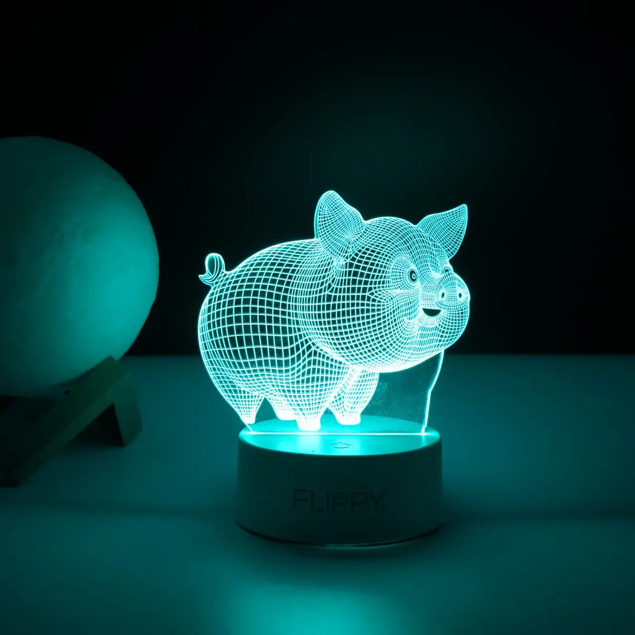 Lampa LED decorativa, 3D, Porcusor Gras, din material acril si lumina multicolora, alb (4)